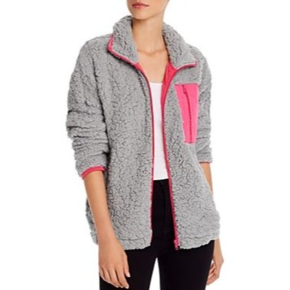 AQUA Sherpa Aqua Winter Faux Fur Jacket Bloomingdale's NWT Grey Pink - Small